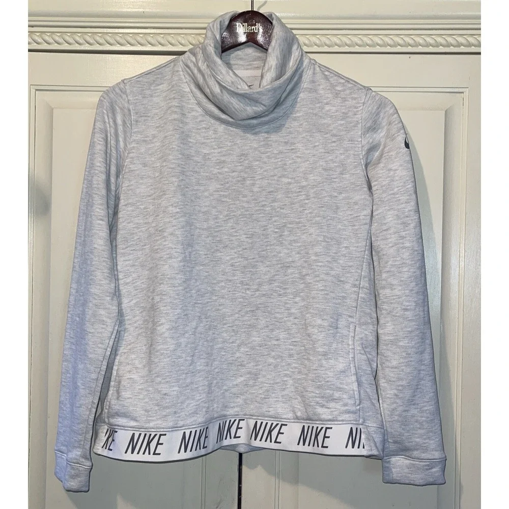 Nike Sweatshirt‎ Women Large Gray Turtle Neck Logo Elastic Band Long Sleeve Warm